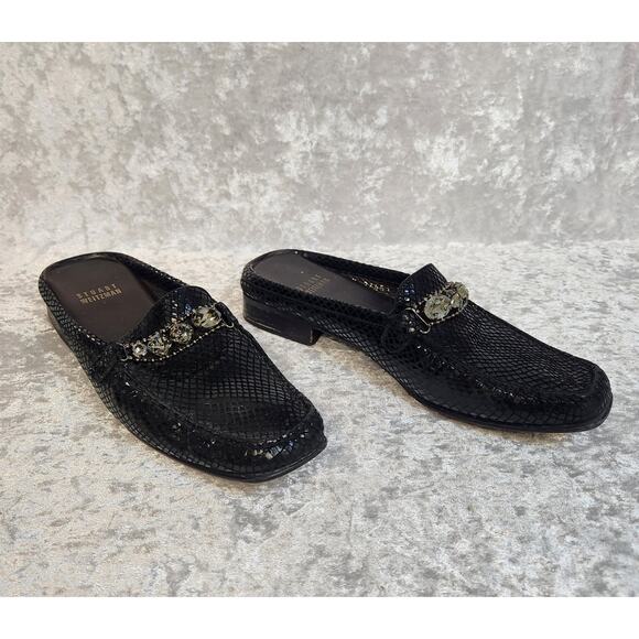 Stuart Weitzman Bedrock Black Serpentine Flats-Size 7N - Picture 2 of 10